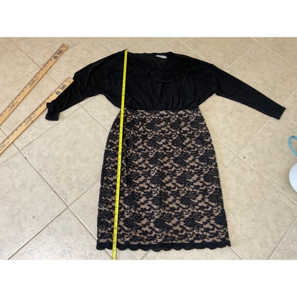 Coldwater Creek Blouson/Lace Cocktail party midi Dress women’s 12 Black L.S. - Picture 11 of 12